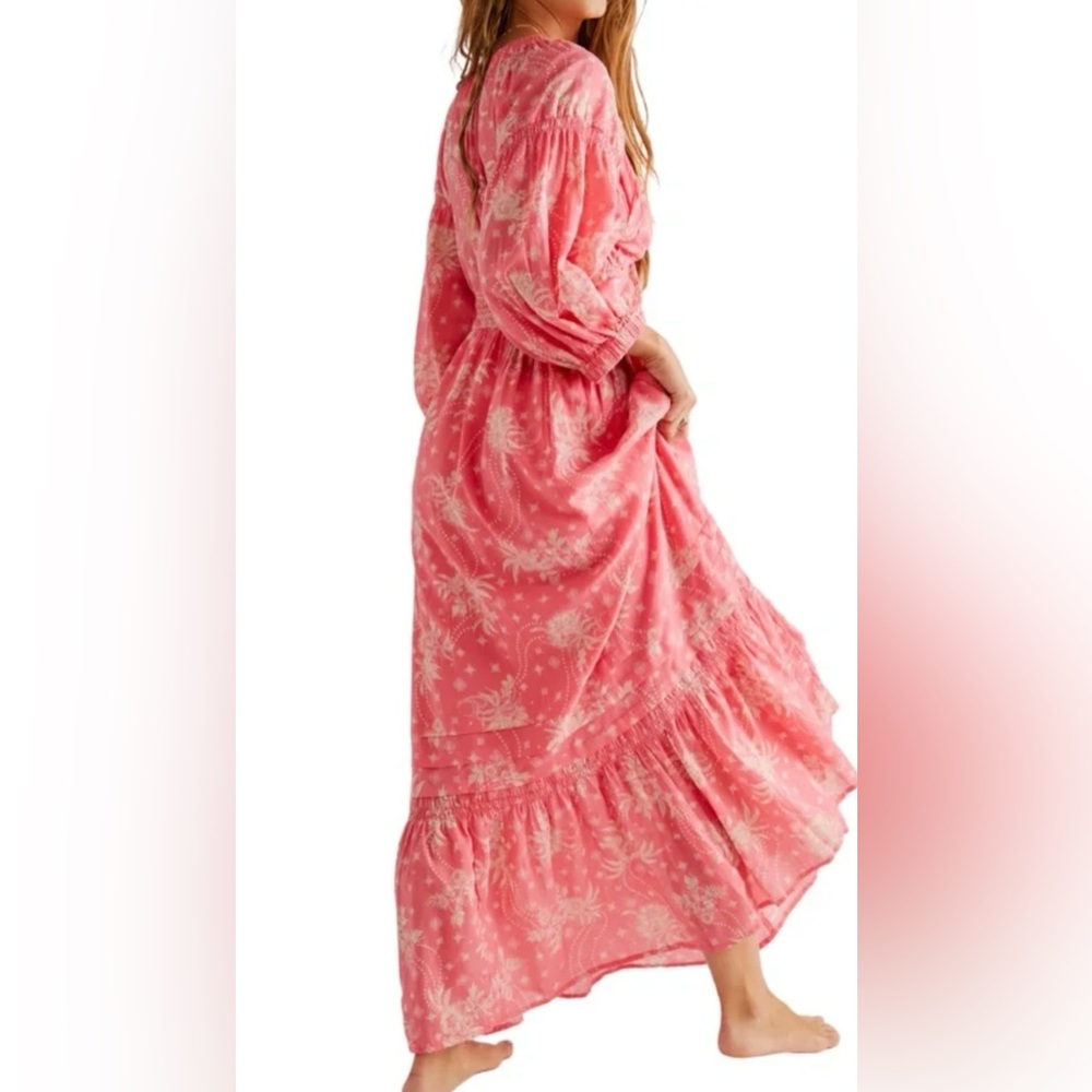 🌿 Free People Golden Hour Maxi Dress Coral Pink Boho Smocked XL NWT - Picture 2 of 7